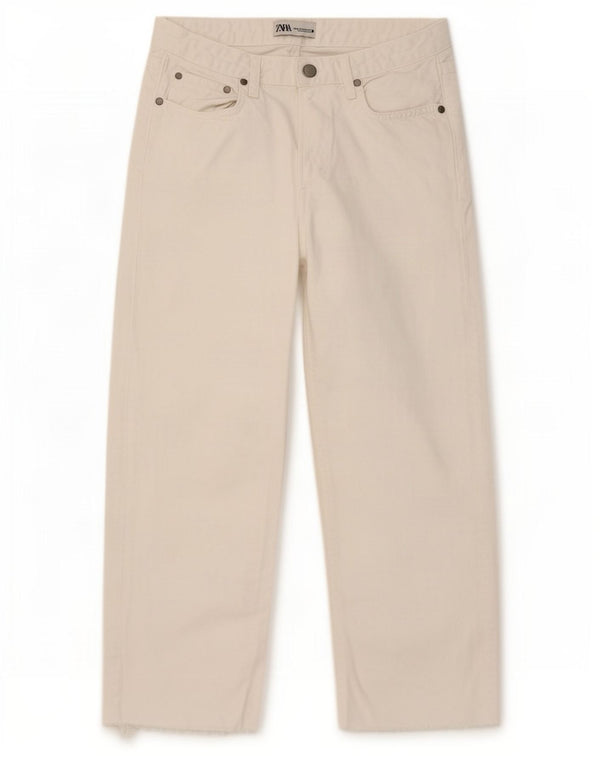 Zara Vaqueros recortados de pierna ancha para mujer EU 34 XS W26 L24 Algodón blanco
