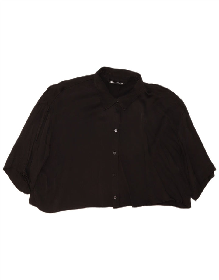 Zara Blusa de manga corta corta extragrande para mujer UK 44 Medium Black
