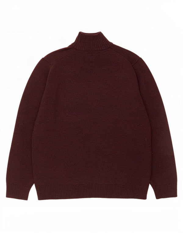 Marks & Spencer Suéter tipo jersey con cuello y cremallera para hombre, tamaño grande, de lana de cordero color burdeos