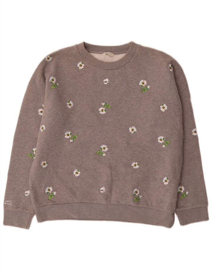 JACK WILLS Sudadera extragrande para mujer UK 8 Small Grey Floral