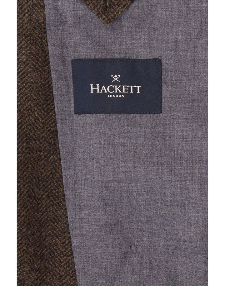 HACKETT Chaqueta tipo blazer de 3 botones para hombre UK 44 XL Lana en espiga marrón