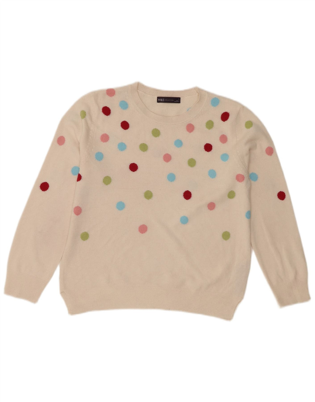 Marks & Spencer Suéter tipo jersey con cuello redondo para mujer UK 12 Medium Off White