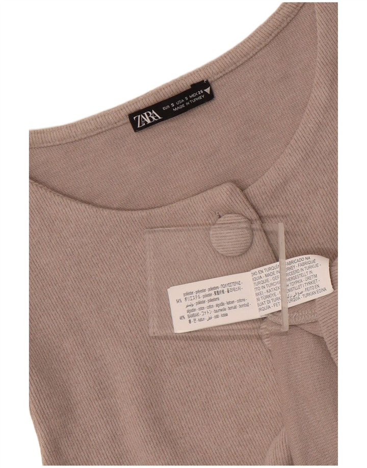 Zara Mujer Cárdigan Sin Mangas Top UK 8 Small Beige Poliéster