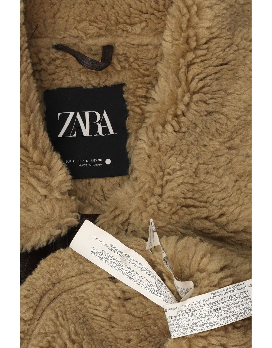 Zara Chaqueta De Aviador De Vuelo De Piel De Oveja Sintética Para Mujer UK 46 Grande Marrón
