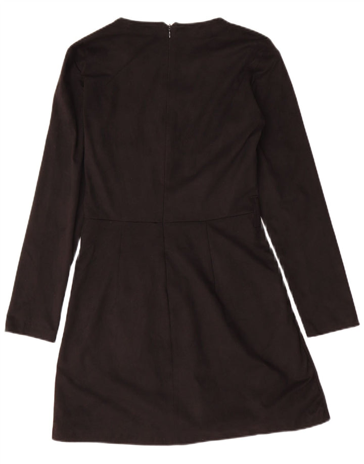 Zara Vestido Acampanado De Manga Larga Para Mujer UK 42 Medio Negro Poliéster