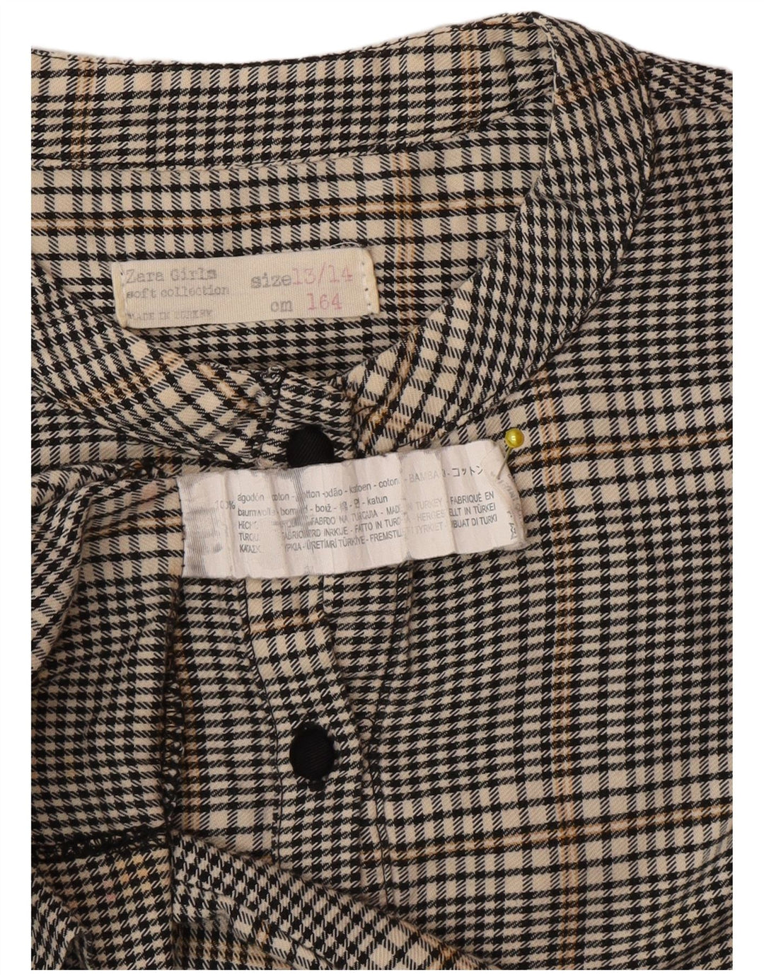 Zara Vestido Camisero Niña 13-14 Años Algodón Vichy Gris
