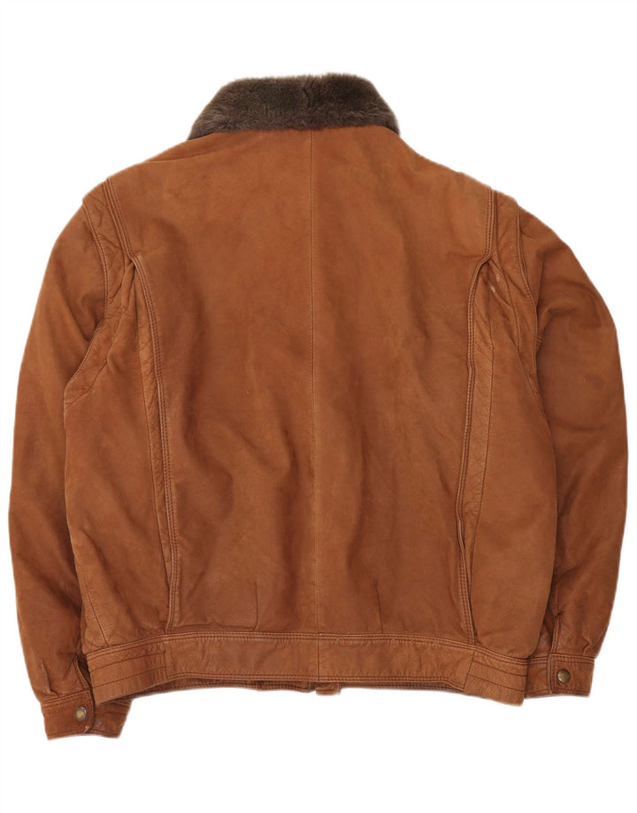 VINTAGE Chaqueta de cuero para hombre IT 52 XL Bloque de color marrón