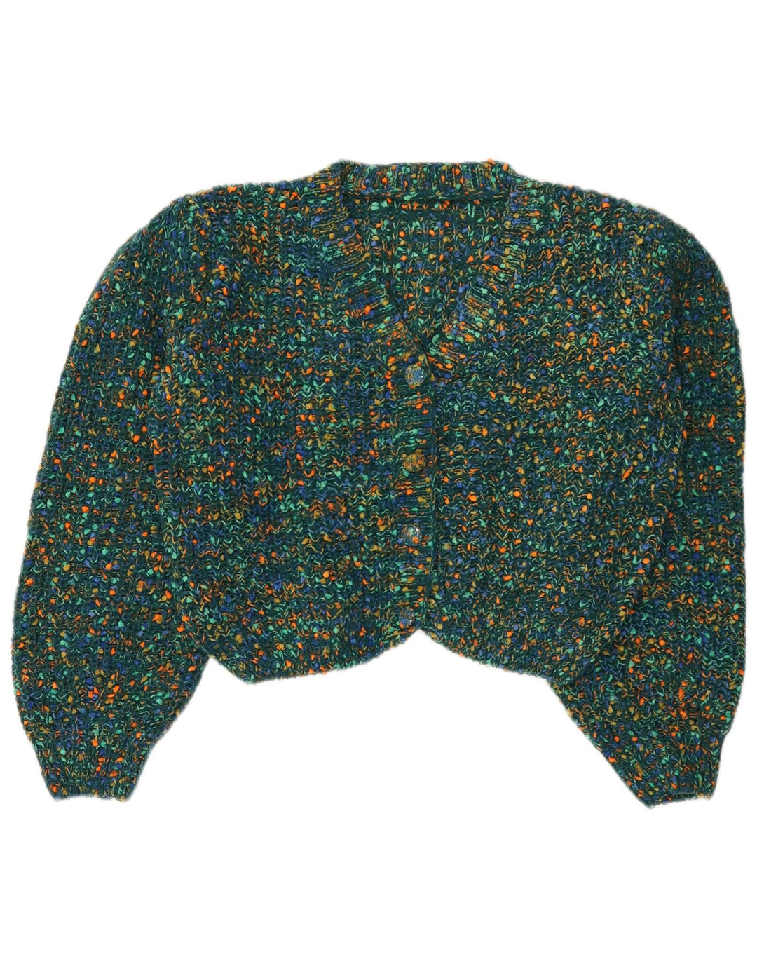Cider Suéter tipo cárdigan corto para mujer UK 46 Poliéster moteado verde grande