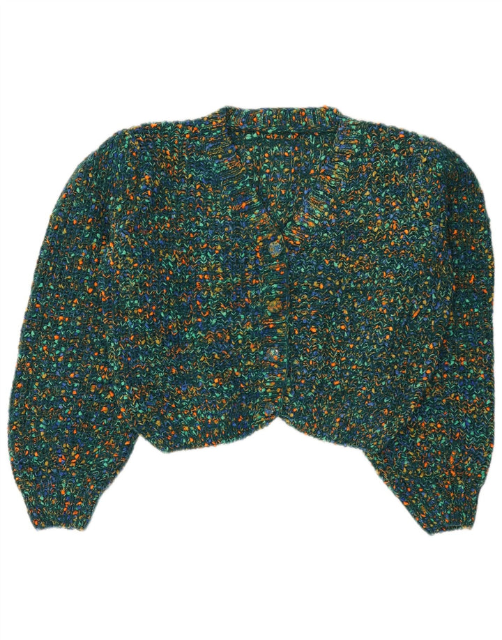 Cider Suéter tipo cárdigan corto para mujer UK 46 Poliéster moteado verde grande