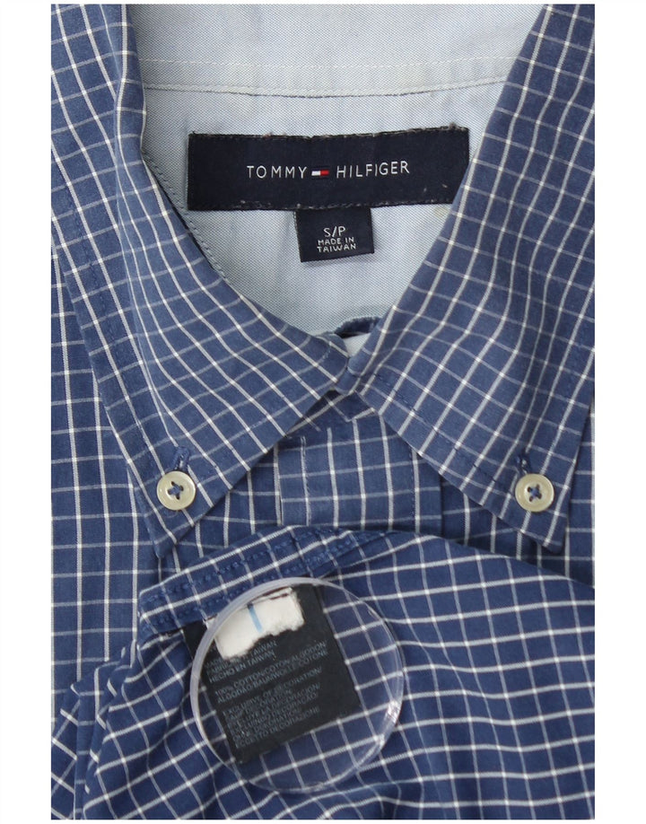 TOMMY HILFIGER Camisa de manga corta para hombre Small Blue Check Cotton