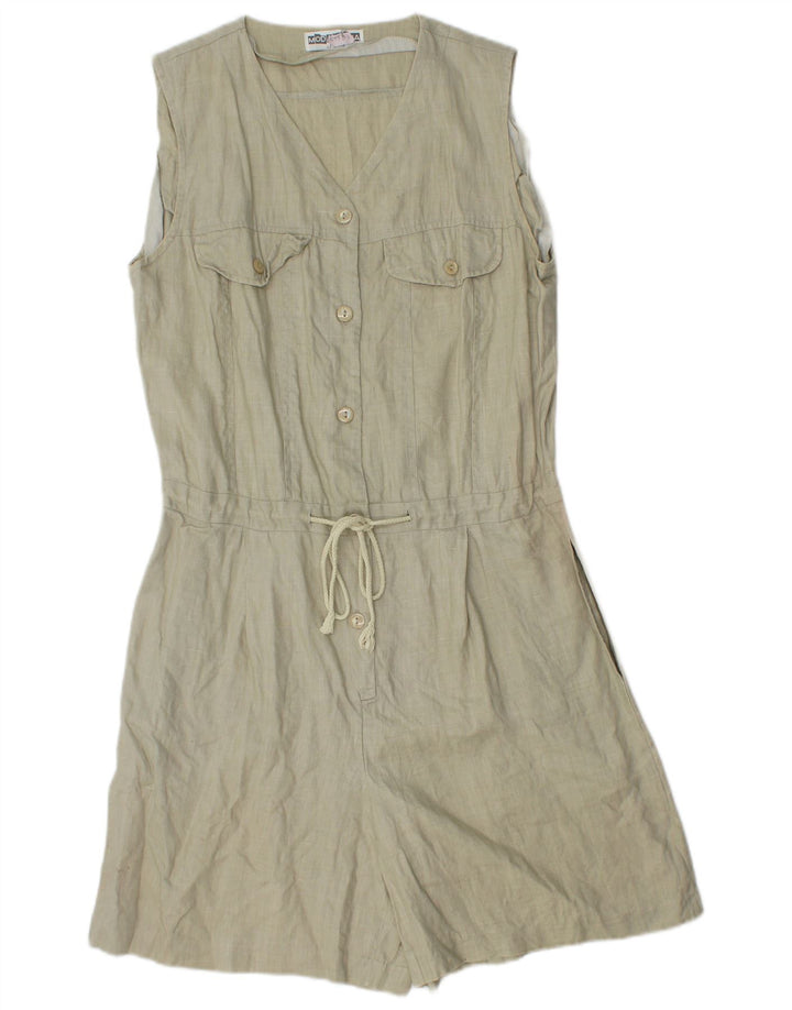 Vintage mujer sin mangas Playsuit Reino Unido 12 lino caqui medio