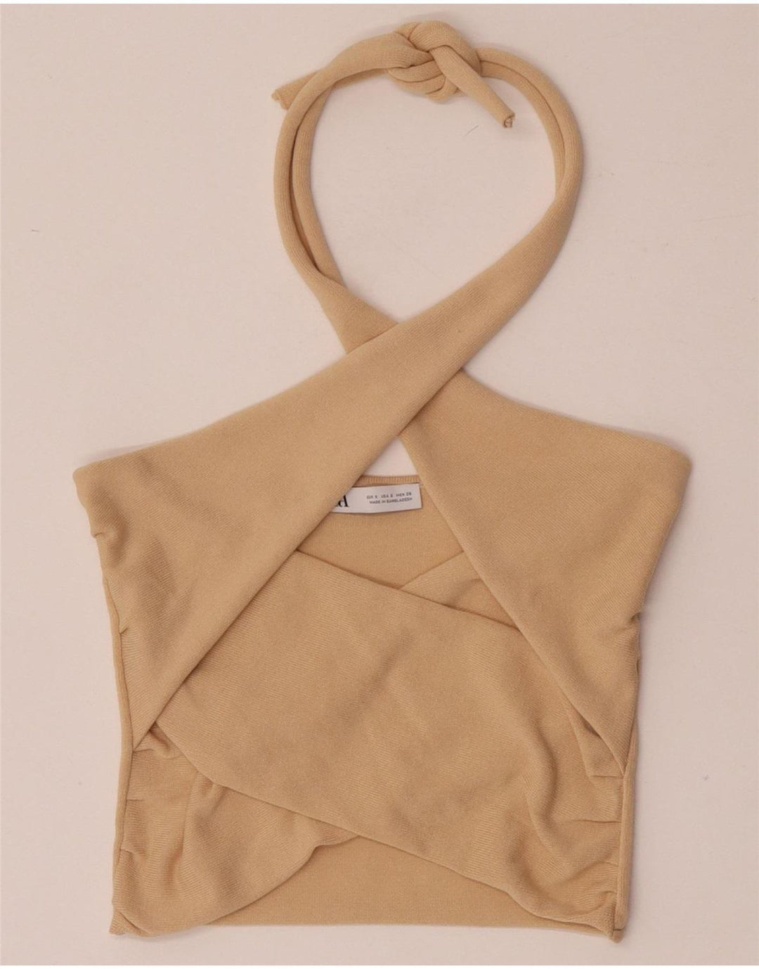 Zara Mujer Crop Halter Top UK 8 Small Viscosa Beige