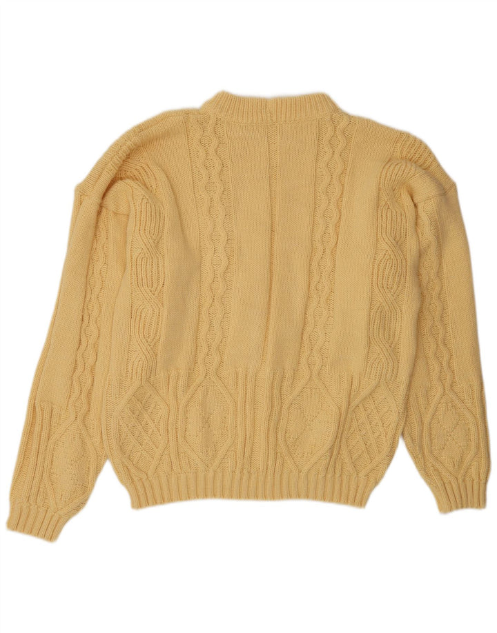 Vintage hombres cuello redondo jersey suéter grande amarillo