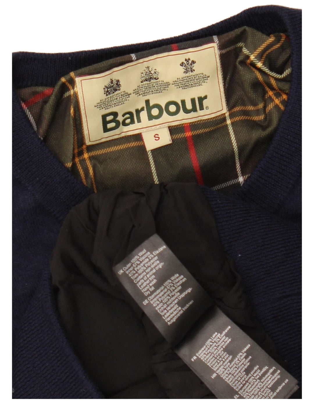 BARBOUR Jersey con cuello en V para mujer UK 10 Small Lana azul marino