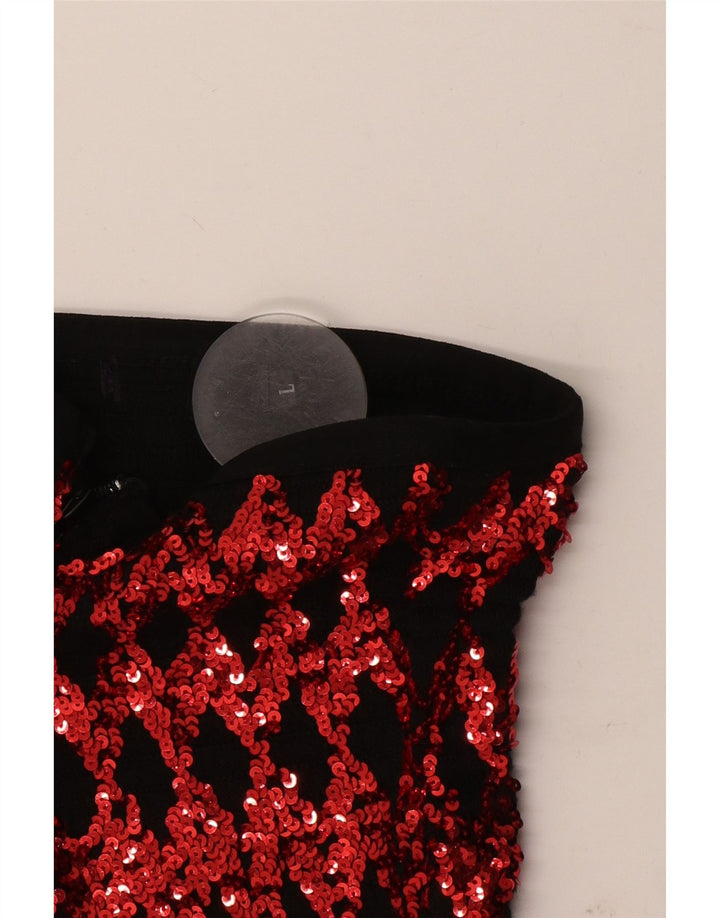Vintage mujer lentejuelas sin tirantes top Reino Unido 14 grande rojo geométrico