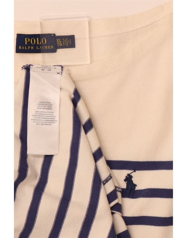 POLO RALPH LAUREN Vestido tipo camiseta de manga larga para mujer UK 40 XL Blanco a rayas