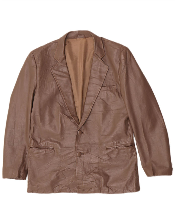 Vintage hombres 2 botones cuero Blazer chaqueta Reino Unido 38 marrón medio