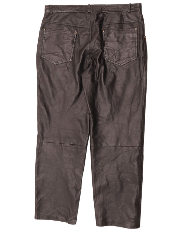 Angelo Litrico Pantalones rectos de cuero para hombre W38 L30 Negro