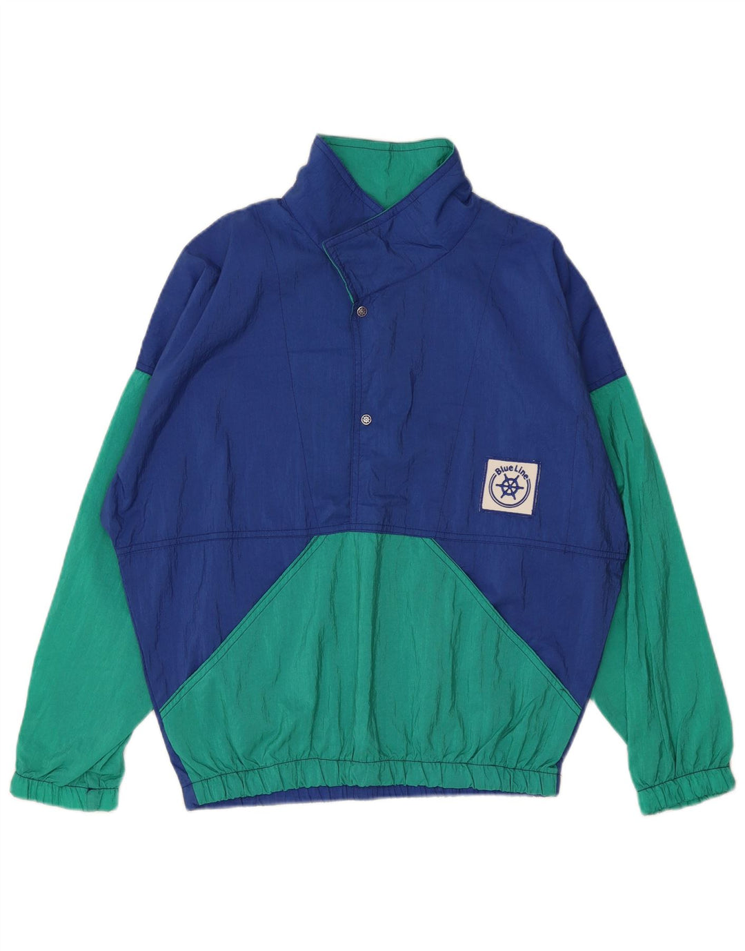Vintage hombre jersey chándal chaqueta superior XL azul colorblock poliamida
