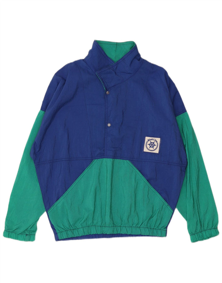 Vintage hombre jersey chándal chaqueta superior XL azul colorblock poliamida