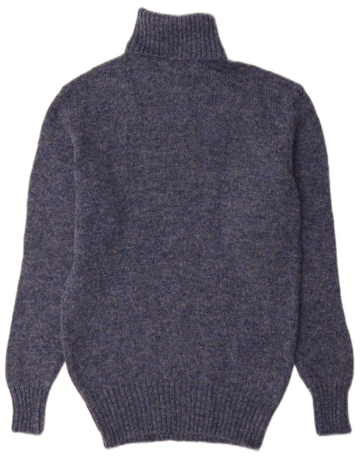 Vintage hombres rollo cuello jersey suéter pequeño azul nueva lana