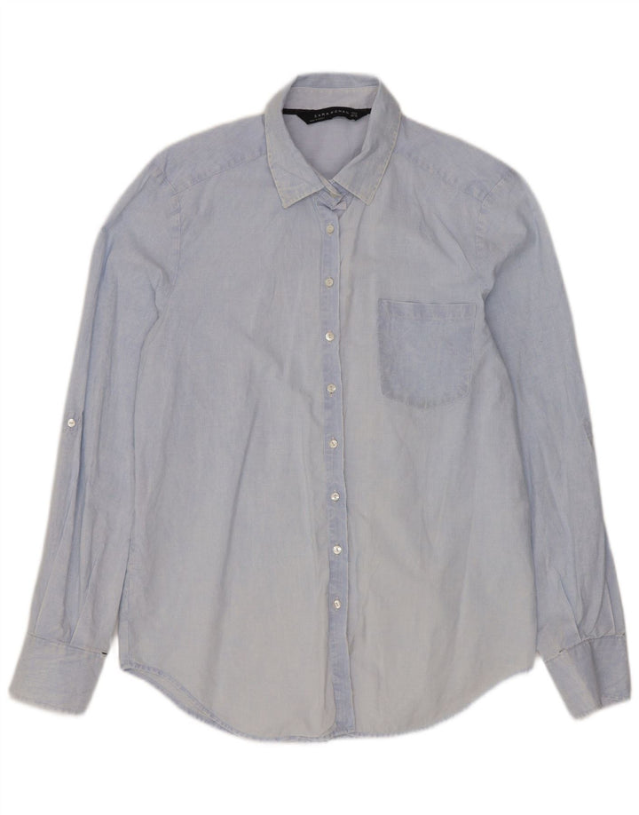 ZARA Camisa Mujer UK 44 Algodón Rayas Azul Medio