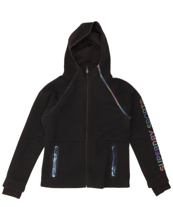 SUPERDRY Suéter con capucha y cremallera gráfica para mujer UK 40 Mediano Poliéster negro