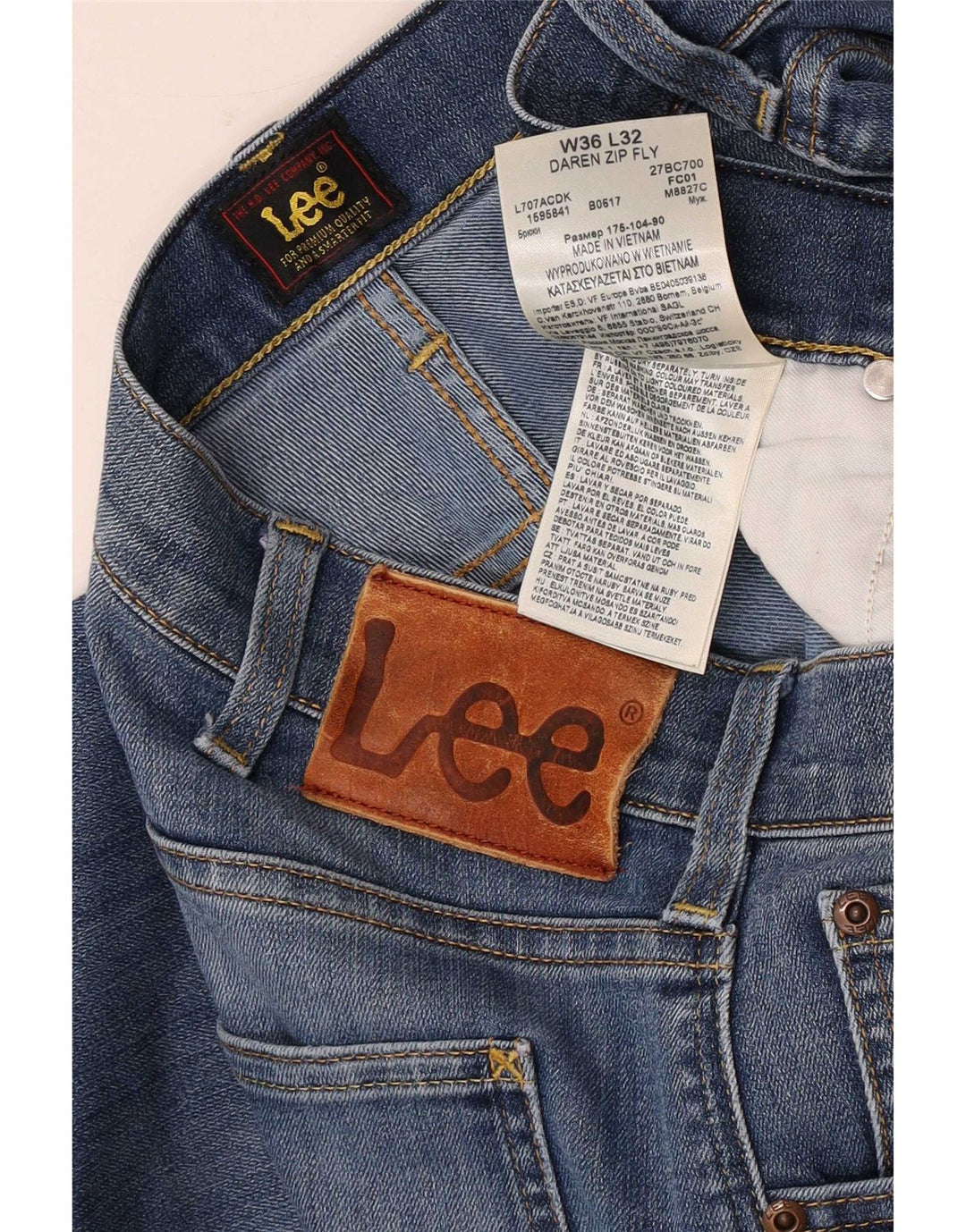 Vaqueros Lee Daren Zip Fly Slim para Hombre W36 L32 Algodón Azul