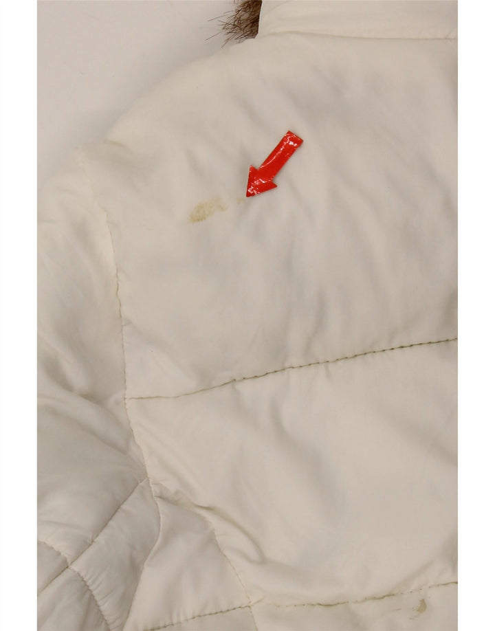 Zara Mujer Chaqueta Acolchada Con Capucha UK 10 Small Poliamida Blanca