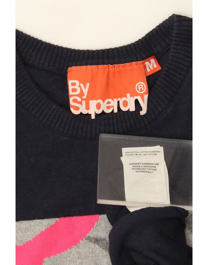 Superdry Womens Longline Crew Neck Jumper Sweater UK 12 Medium Navy Blue