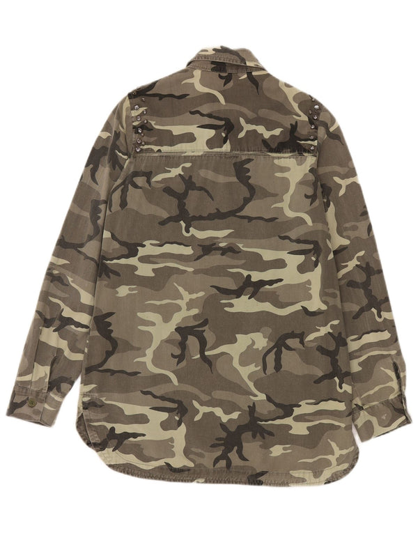 Zara Mujer Trafaluc Utility Chaqueta UK 6 XS Verde Camuflaje Algodón