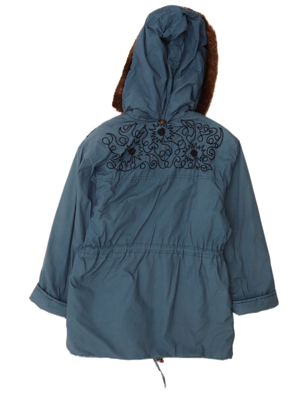 Vintage mujer con capucha abrigo cortavientos de gran tamaño Reino Unido 10 pequeño azul floral