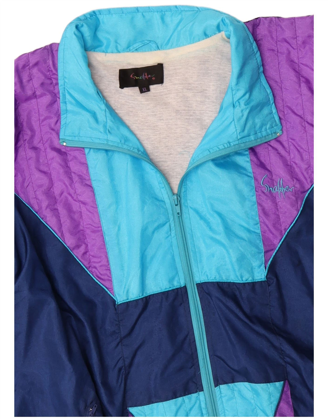 VINTAGE Chaqueta superior de chándal para hombre XL Nylon color block azul