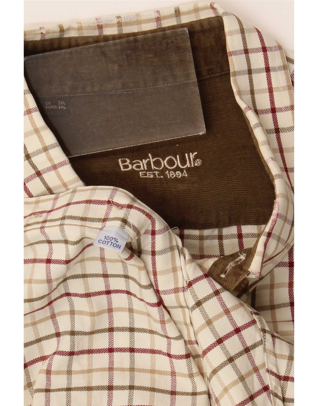 Camisa Barbour Hombre 2XL Algodón Vichy Beige