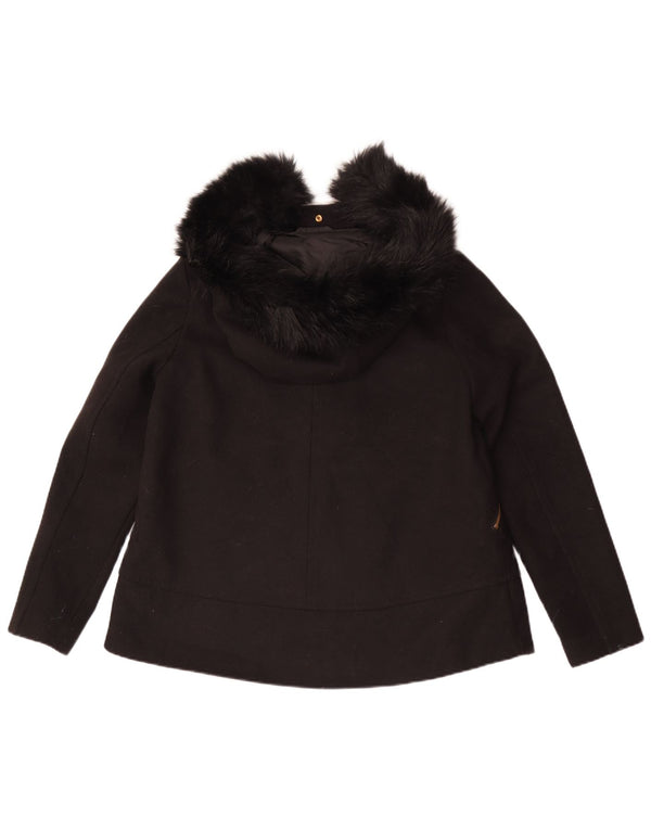 Zara Mujer Chaqueta Bomber Con Capucha UK 10 Small Poliéster Negro