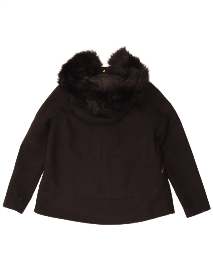 Zara Mujer Chaqueta Bomber Con Capucha UK 10 Small Poliéster Negro