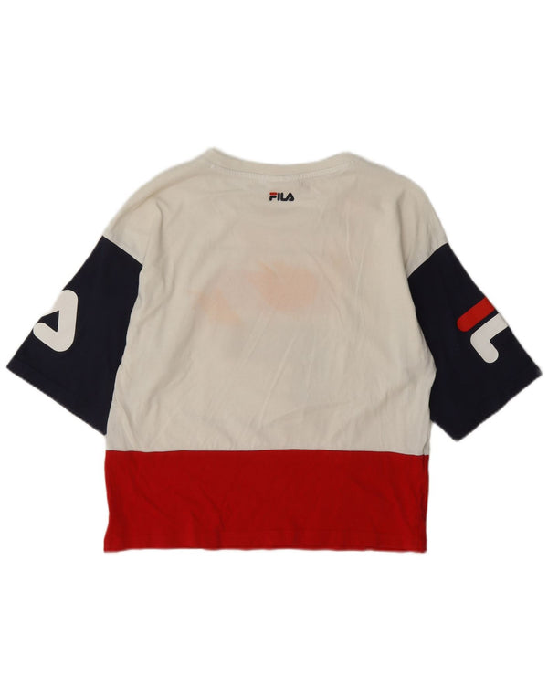 Fila Camiseta corta con gráfico para mujer UK 10 Small White Colourblock