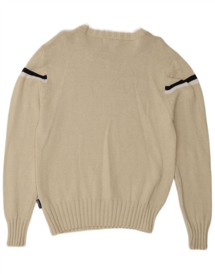Woolrich Jersey con cuello barco y gráfico para hombre, jersey de rayas medianas en blanco roto