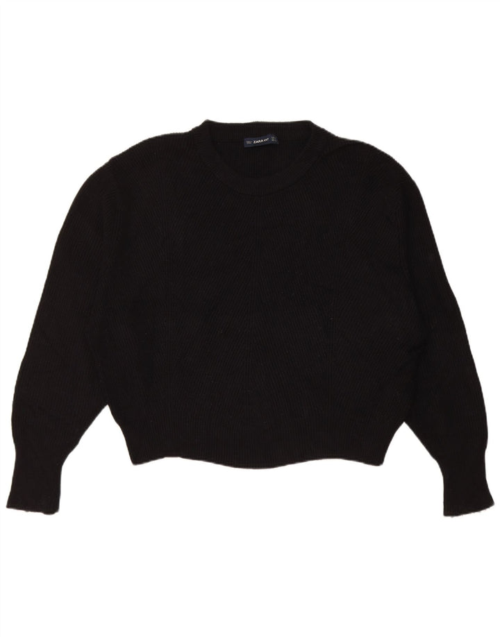 Zara Mujer Jersey De Cuello Redondo De Gran Tamaño UK 44 Viscosa Negra Mediana