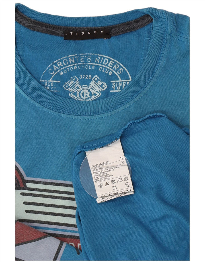 Sisley Hombre Camiseta Gráfica Top Small Azul Algodón