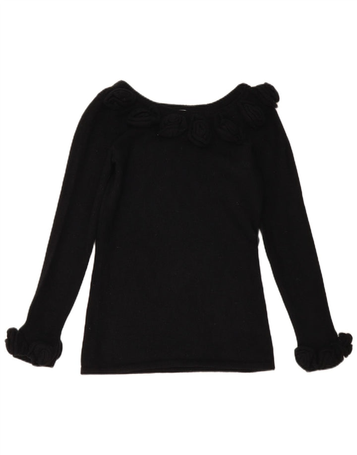 Alba Moda Mujer Cuello Barco Jersey Suéter UK 10 Pequeño Negro Lana Nueva