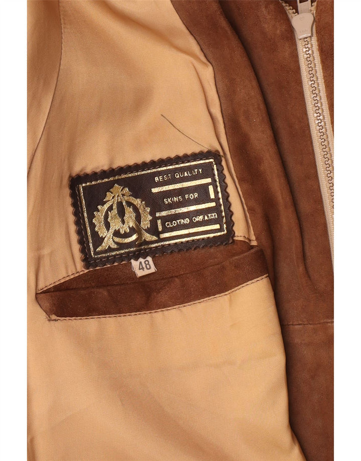 Vintage hombres ante bomber chaqueta IT 48 cuero marrón medio