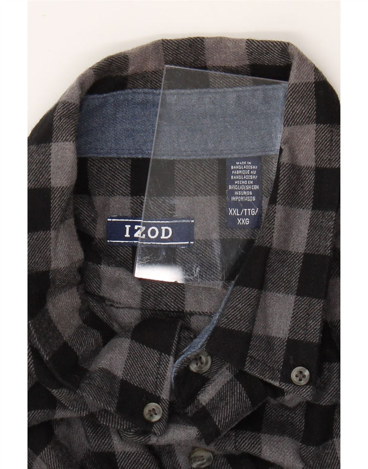 IZOD Camisa de franela para hombre 2XL Cuadros grises