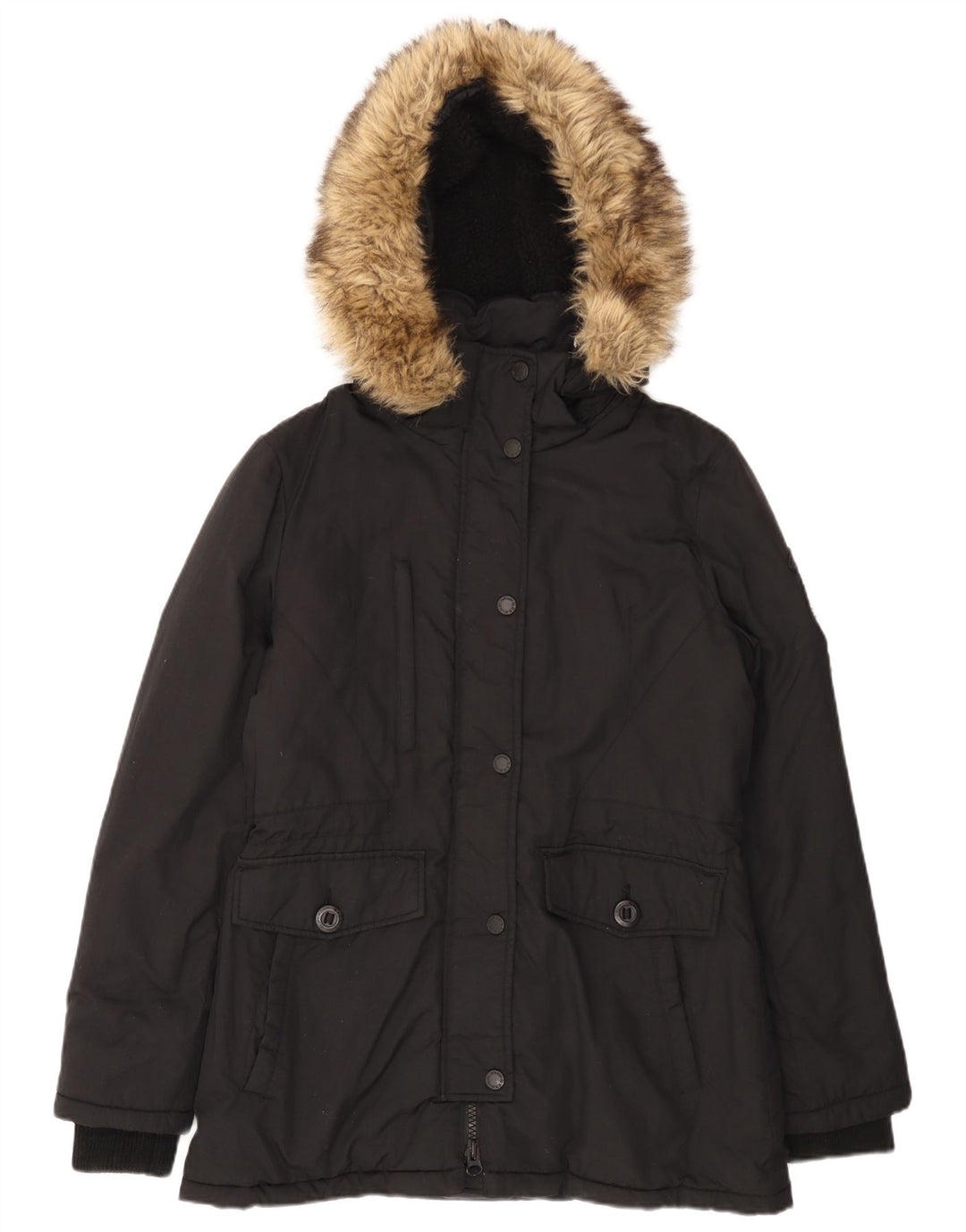 Superdry Parka con capucha para mujer, talla 42, nailon negro mediano