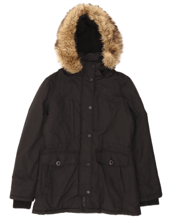Superdry Parka con capucha para mujer, talla 42, nailon negro mediano