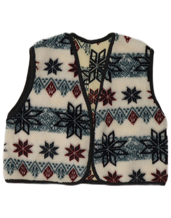 Vintage Girls Fleece Gilet 10-11 Años Blanco Fair Isle