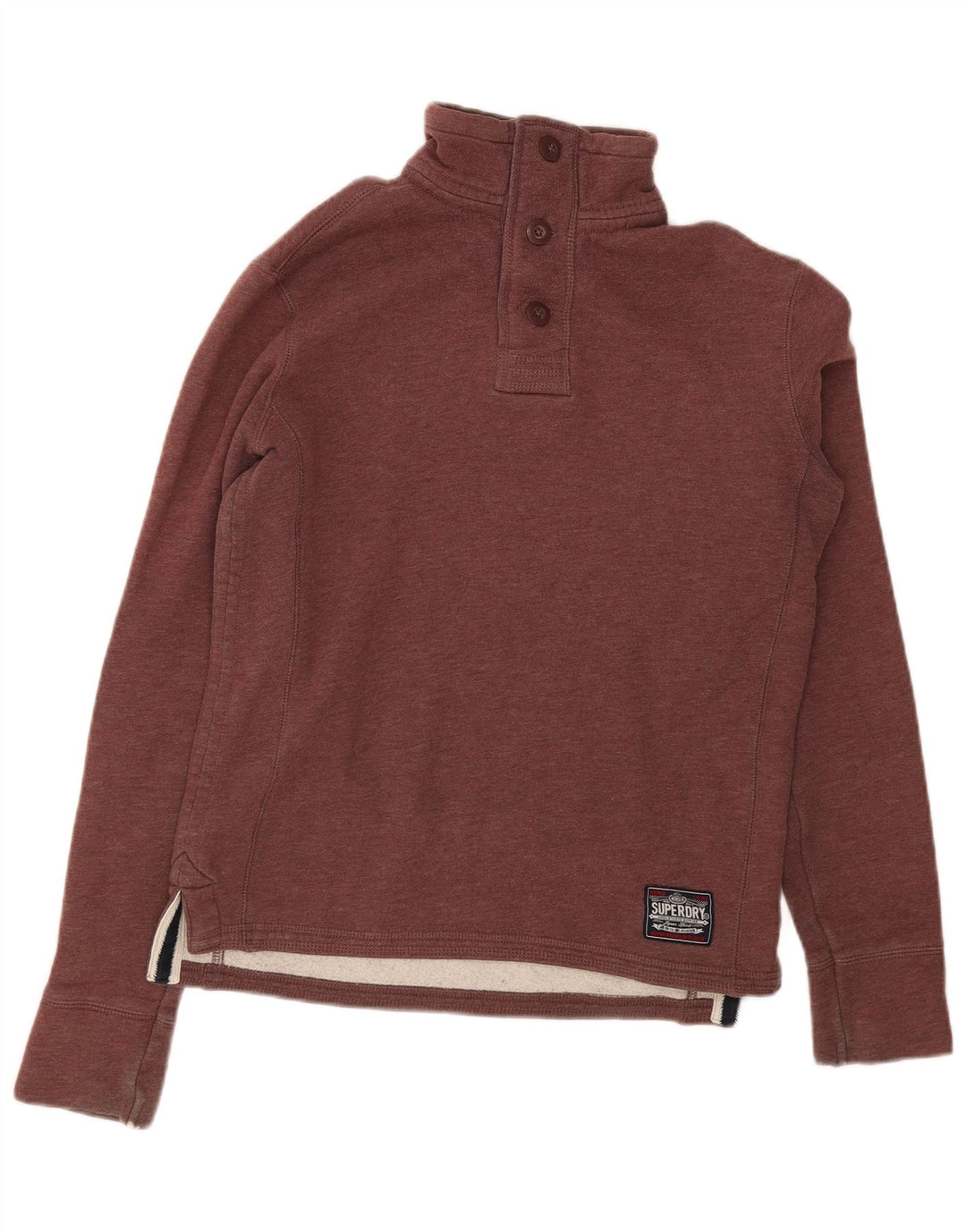 Superdry Sudadera con cuello con botones para hombre, jersey pequeño de algodón burdeos