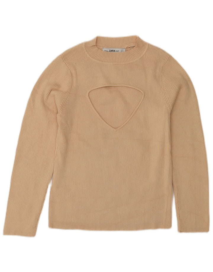 Zara Mujer Crop Top Manga 3/4 UK 42 Medio Beige