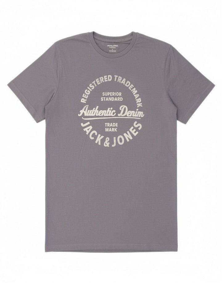 JACK & JONES Mens Graphic T-Shirt Top Large Grey Cotton Vintage Jack & Jones and Second-Hand Jack & Jones from Messina Hembry 