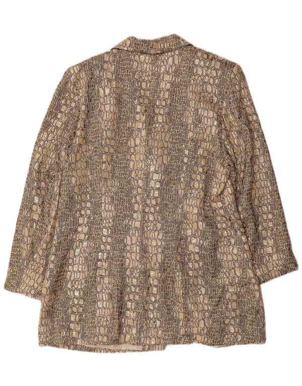 VINTAGE Womens 2 Button Blazer Jacket UK 18 XL Gold Animal Print Acetate